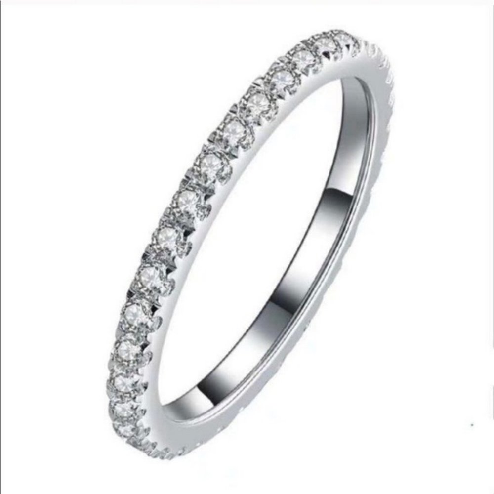 **18K White Gold Diamond Eternity Stackable Ring